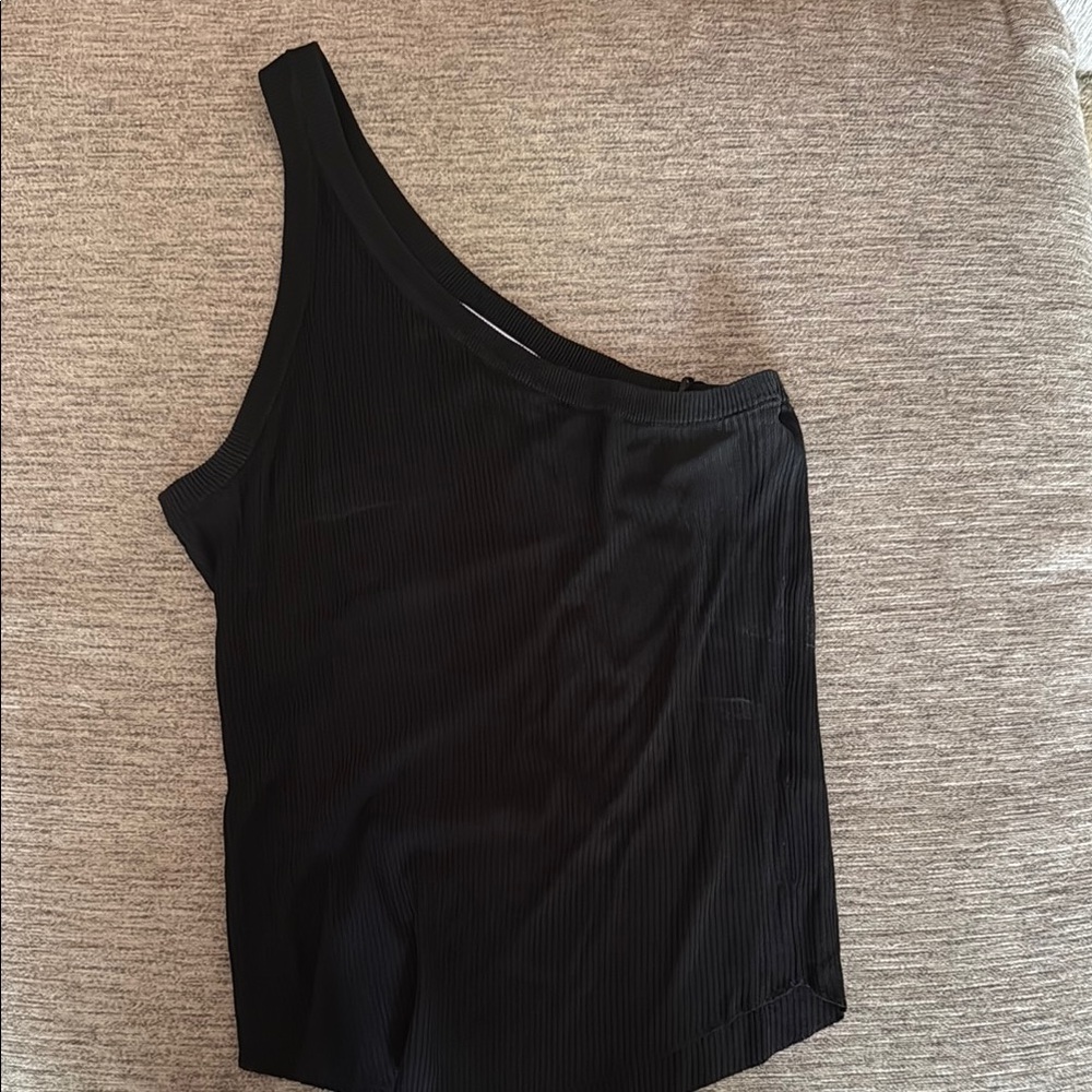 Zara Black One-Shoulder Ribbed Top
